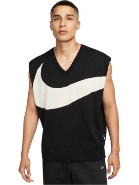 Nike Swoosh Golf Sweater Vest Men's Size Medium Black/Cream FD2873-010 NWT